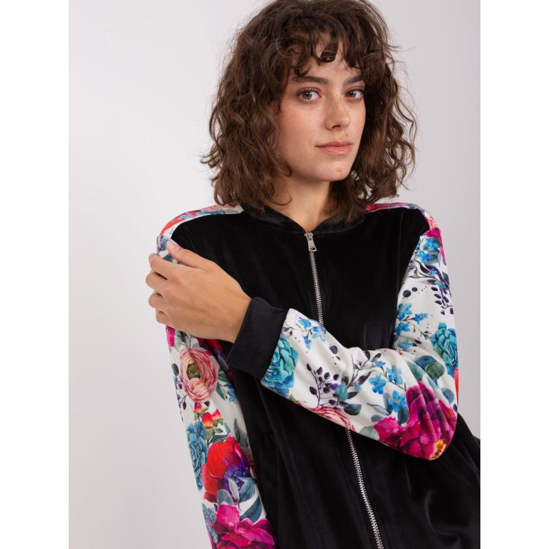 Női cipzáras pulóver RUE PARIS fekete és rózsaszínű