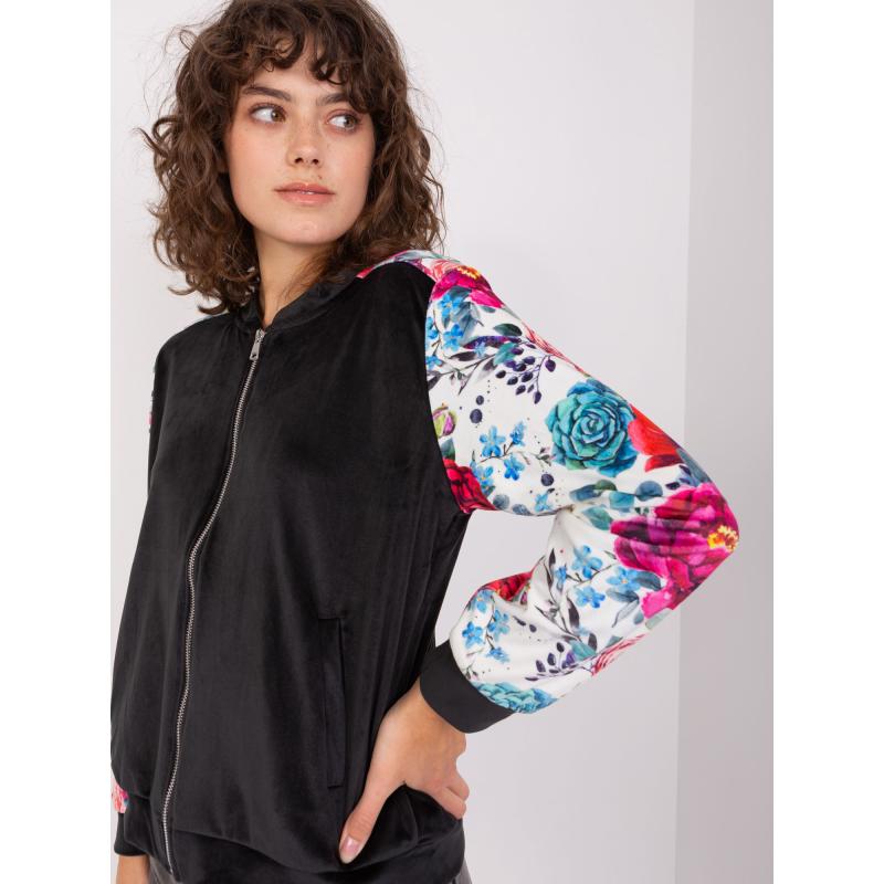 Női cipzáras pulóver RUE PARIS fekete és rózsaszínű