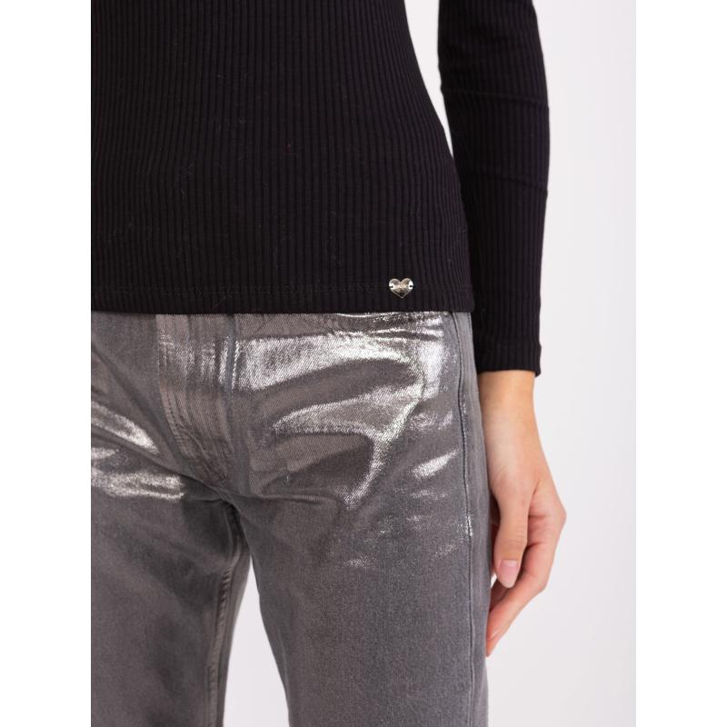 Női hosszú ujjú V-nyakú blúz PHEUL fekete