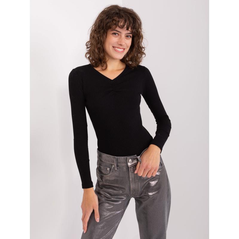 Női hosszú ujjú V-nyakú blúz PHEUL fekete