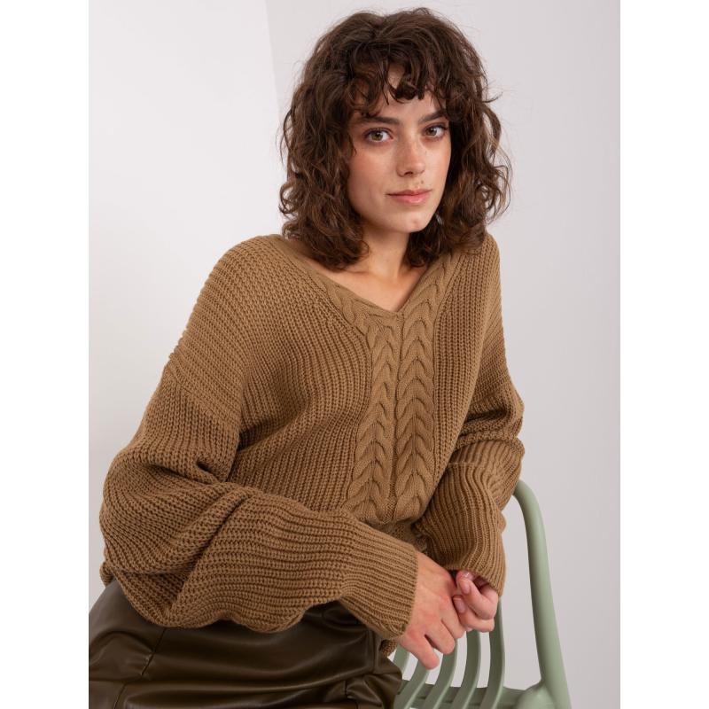 Dámsky sveter s rebrovaným lemom KLARA hnedý