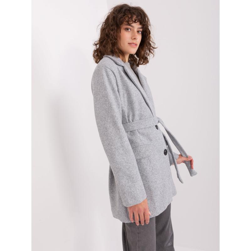 Dámský kabát se zavazováním OCH BELLA šedý 