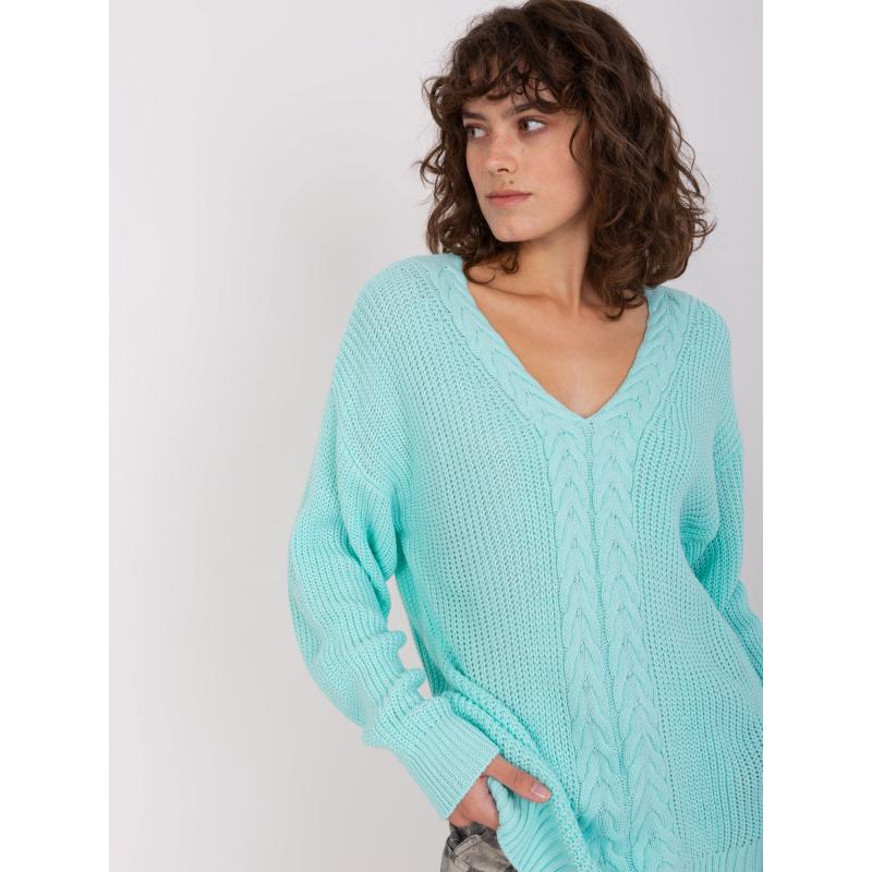 Női V-nyakú pulóver LILIANA mentazöld