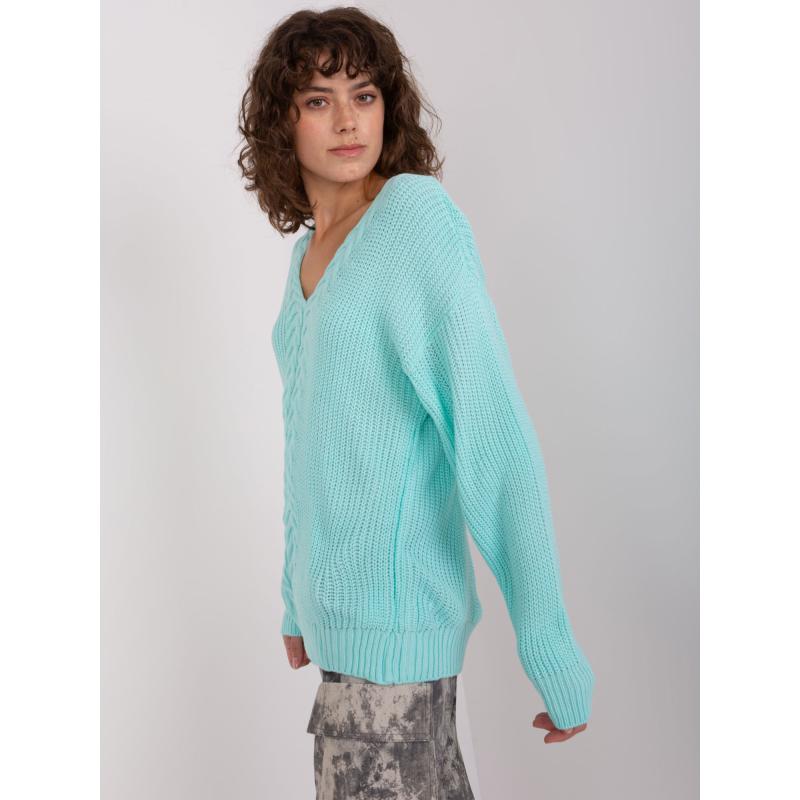 Női V-nyakú pulóver LILIANA mentazöld