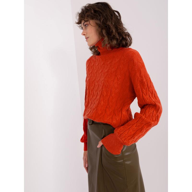 Dámský svetr s rolákem a kostkovaným vzorem UQA oranžový 