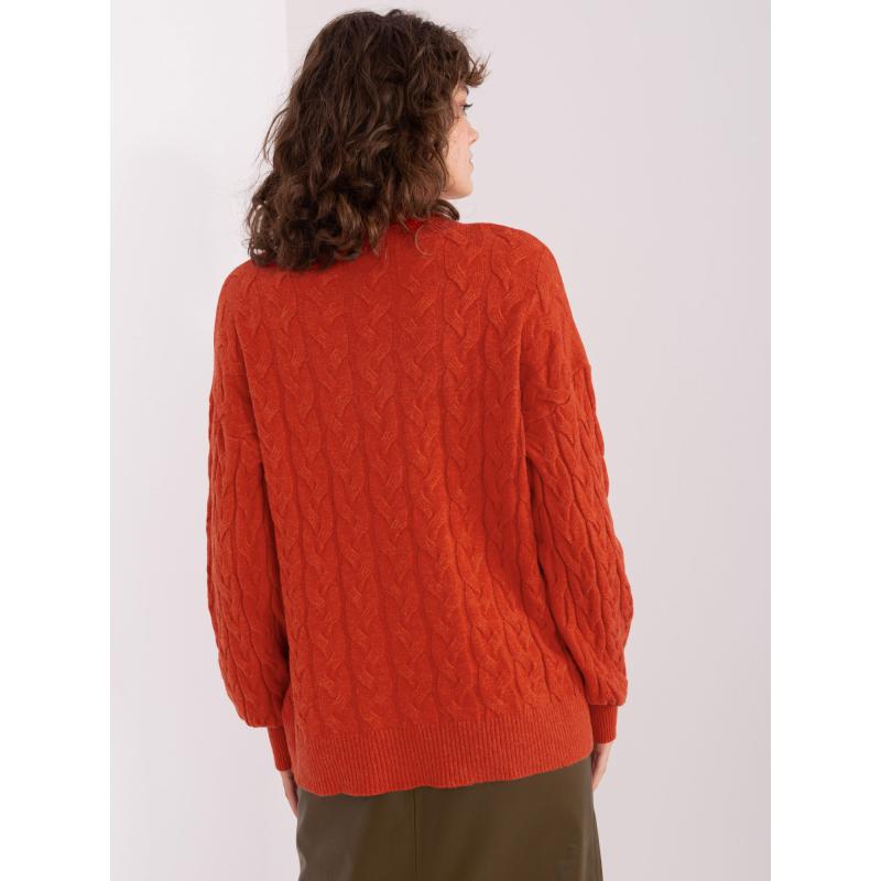 Dámský svetr s rolákem a kostkovaným vzorem UQA oranžový 