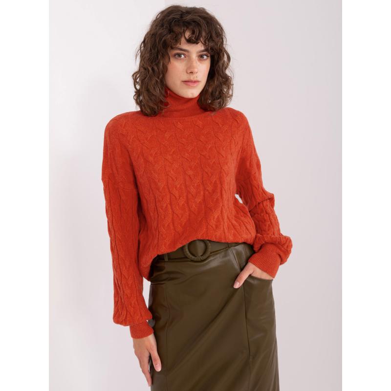 Dámský svetr s rolákem a kostkovaným vzorem UQA oranžový 
