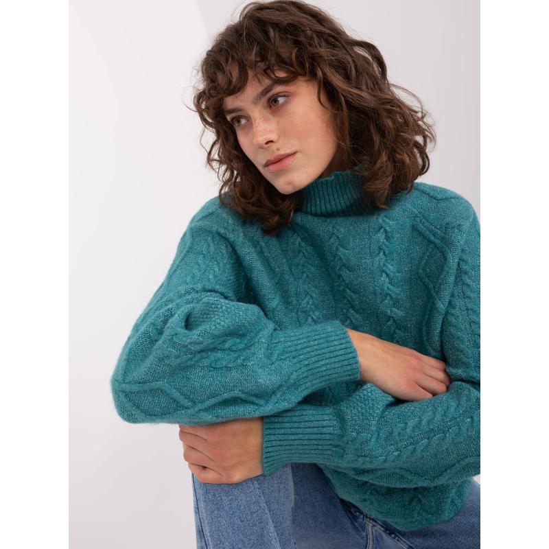 Dámský svetr s kostkovaným vzorem ISULA tyrkysový 