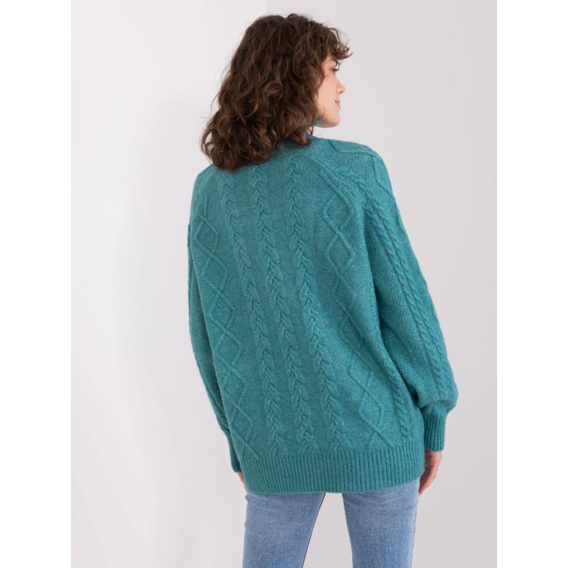 Dámský svetr s kostkovaným vzorem ISULA tyrkysový 
