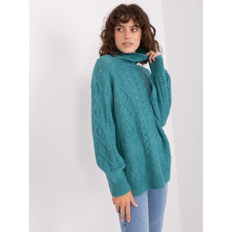 Dámský svetr s kostkovaným vzorem ISULA tyrkysový 