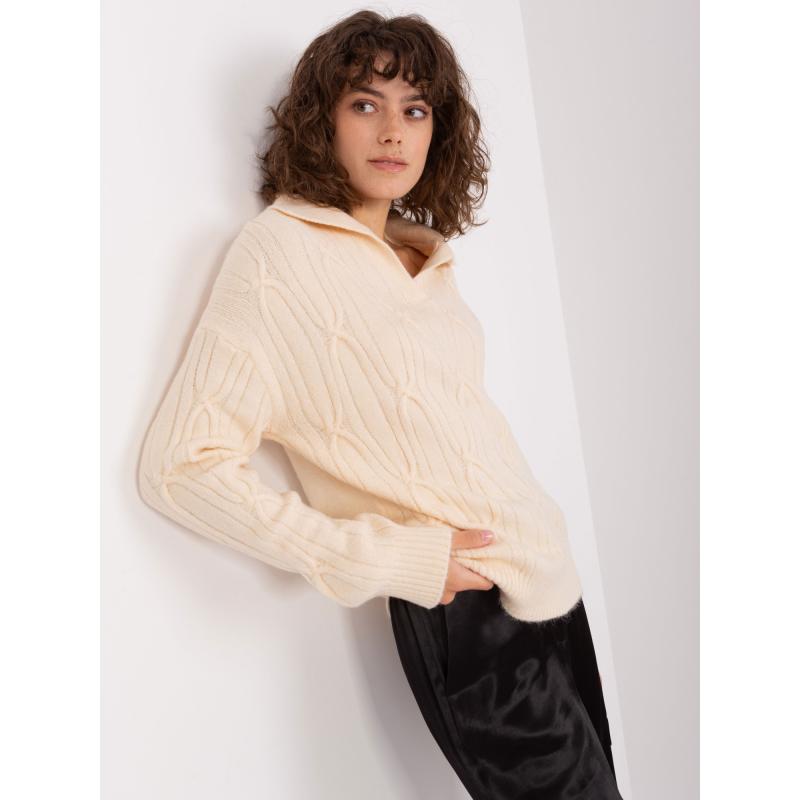 Női kockás galléros pulóver ASULIU világos bézs színű