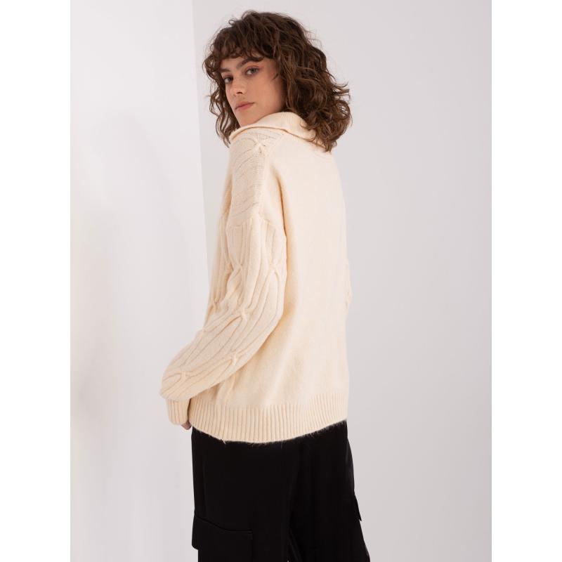 Női kockás galléros pulóver ASULIU világos bézs színű