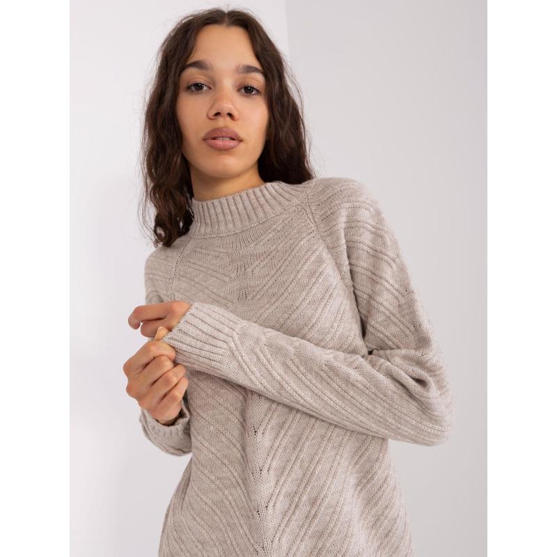 Dámský svetr s lemy dlouhý oversize ADRIA světle béžový  