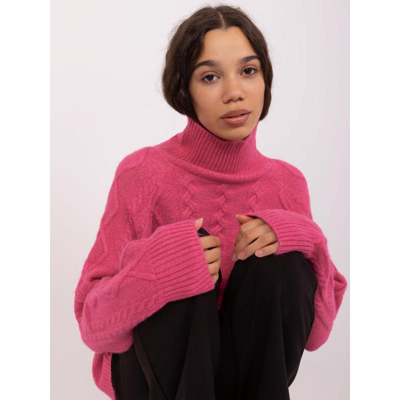 Dámský svetr s plédy a rolákem SLAVA tmavě růžový 