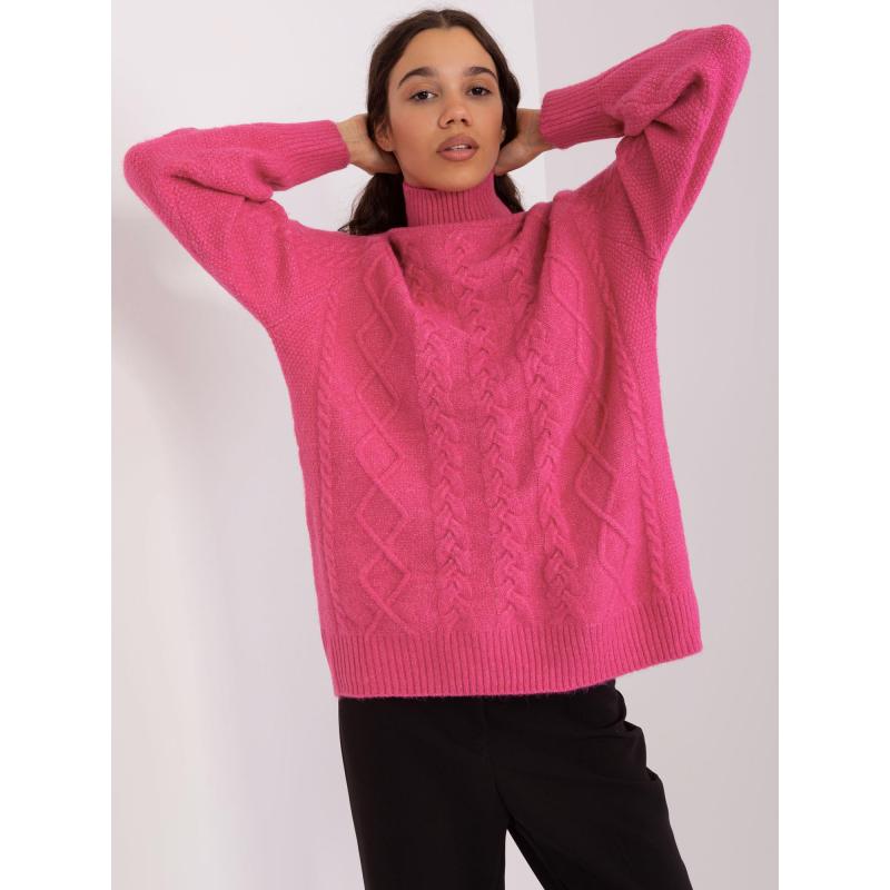 Dámský svetr s plédy a rolákem SLAVA tmavě růžový 