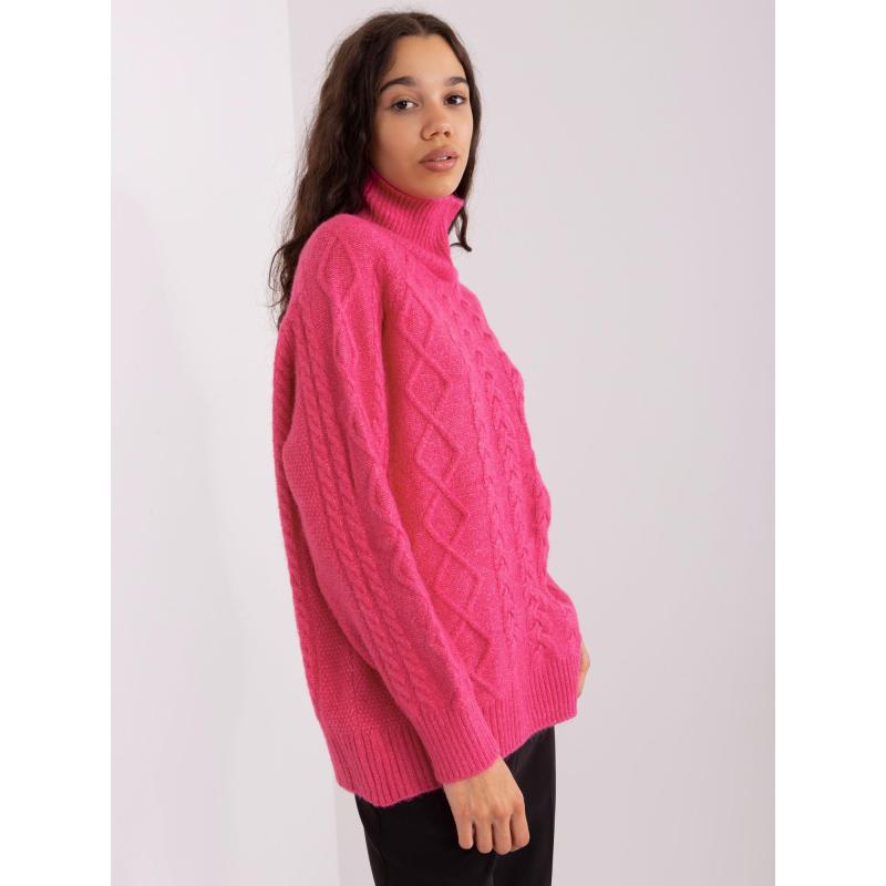 Dámský svetr s plédy a rolákem SLAVA tmavě růžový 