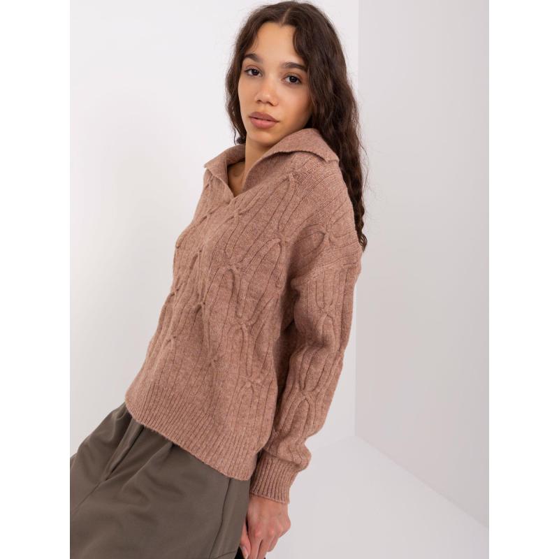 Dámský svetr volného střihu kostkovaný SVIA hnědý 