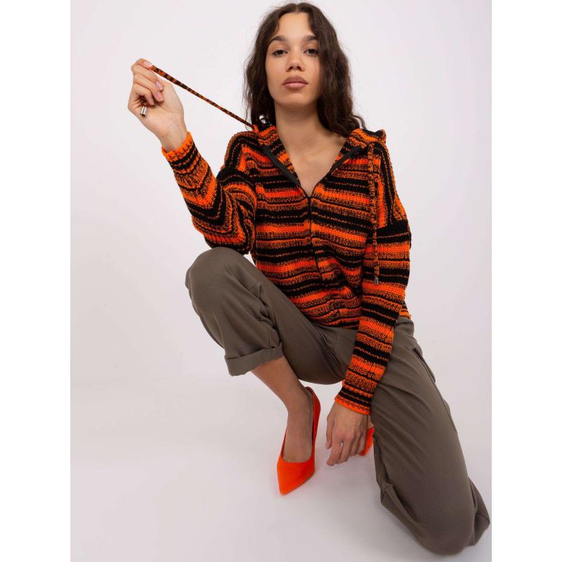 Dámsky sveter s odnímateľnou kapucňou MILENA oranžovo-čierny