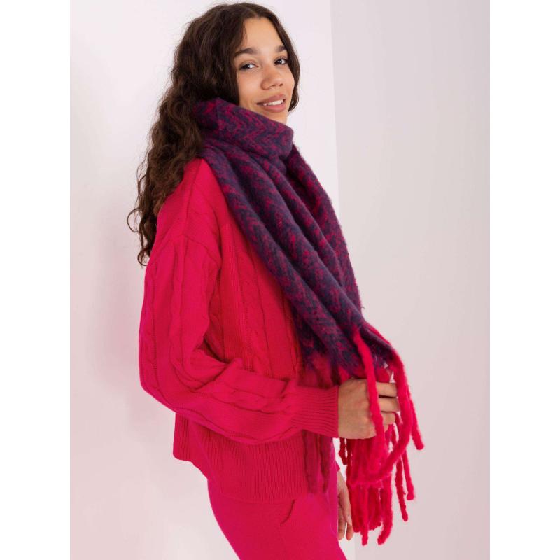 Dámská šála vzorovaná KARRA tmavě modrá a růžová 