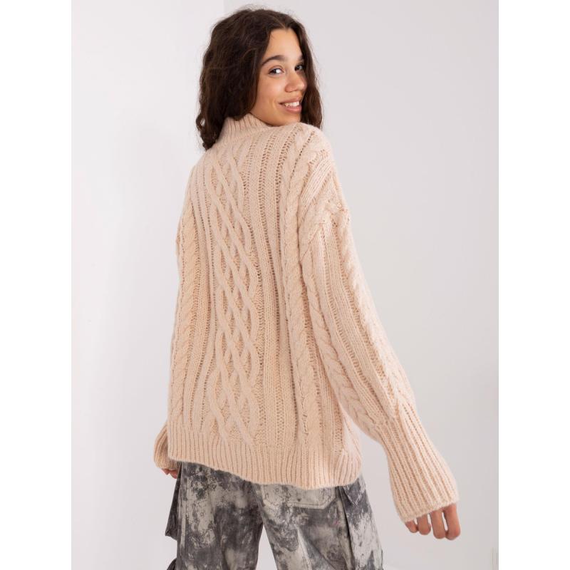 Dámský svetr volného střihu kostkovaný MATYA světle béžový  