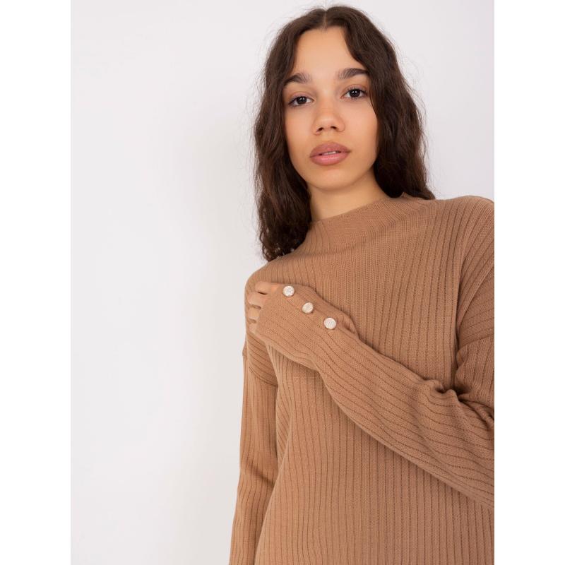 Dámské šaty s knoflíky na rukávech VIKA hnědé
