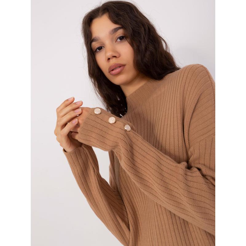 Dámské šaty s knoflíky na rukávech VIKA hnědé