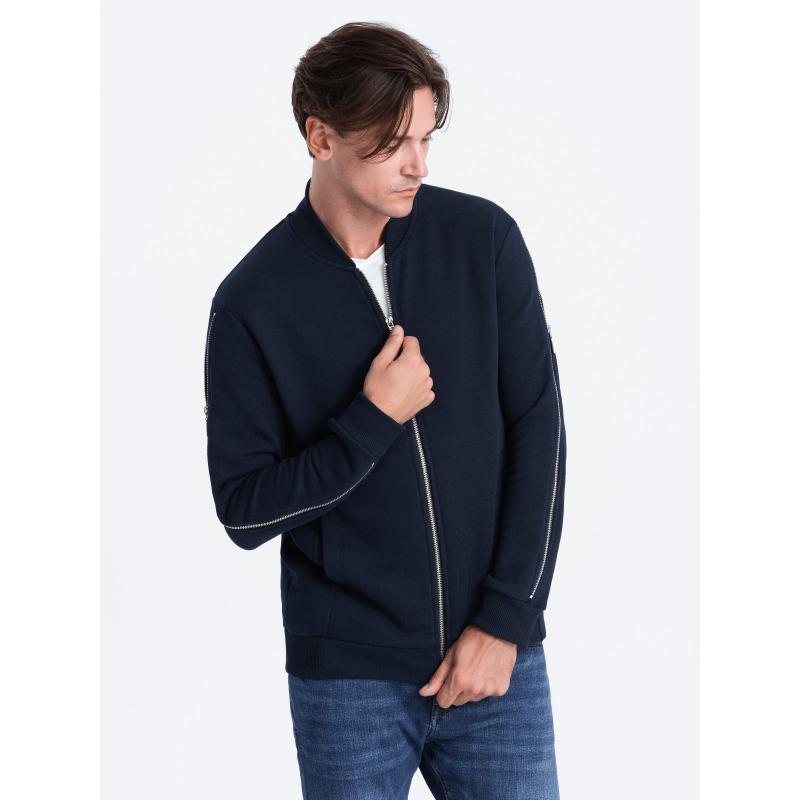 Férfi bomberdzseki dekoratív cipzárral az ujjakon B1367 sötétkék