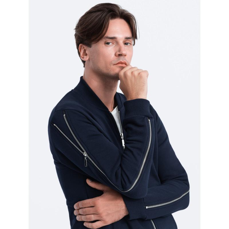 Férfi bomberdzseki dekoratív cipzárral az ujjakon B1367 sötétkék