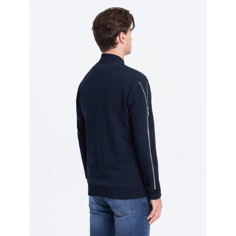 Férfi bomberdzseki dekoratív cipzárral az ujjakon B1367 sötétkék