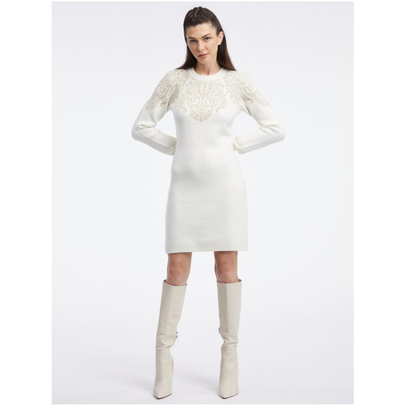 Krémové dámské svetrové šaty