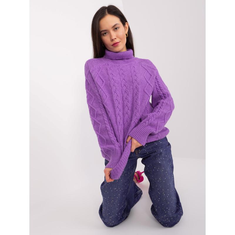 Dámsky sveter so záplatami a rolákom VEES fialový