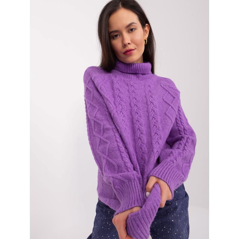Dámský svetr s náplety a rolákem VEES fialový