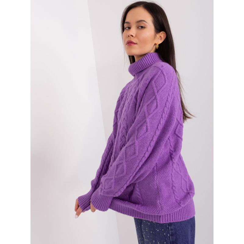 Dámský svetr s náplety a rolákem VEES fialový