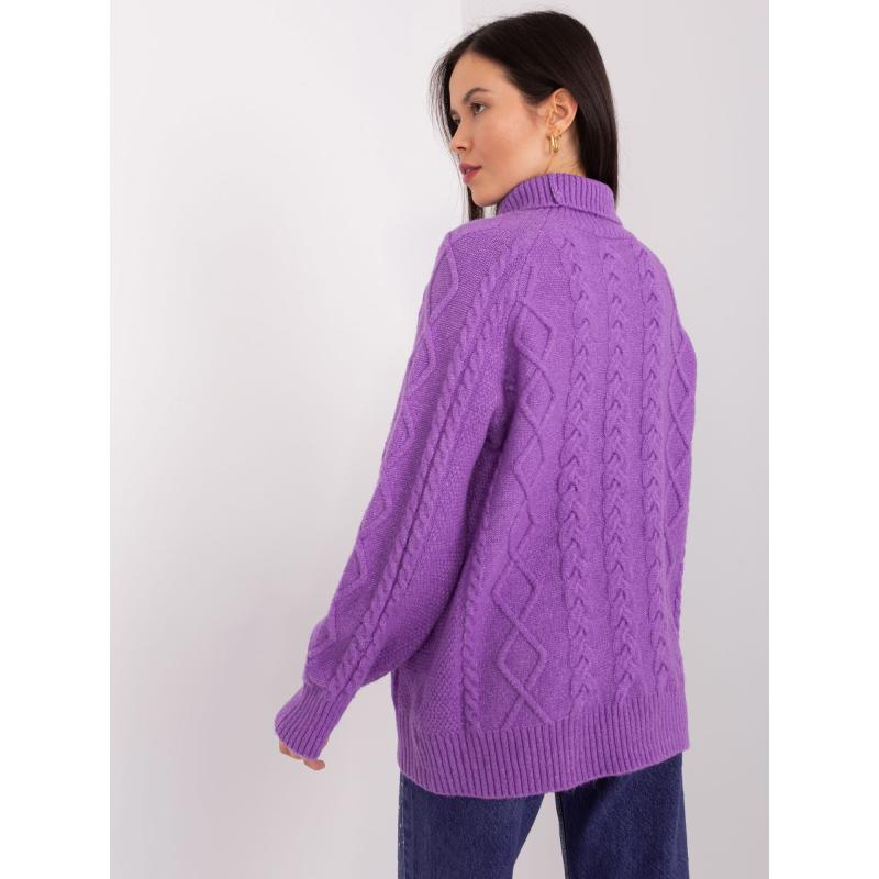 Dámský svetr s náplety a rolákem VEES fialový