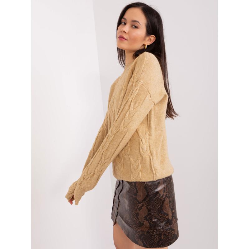 Dámský svetr s plédy a žebrovanými lemy ISGA hnědý