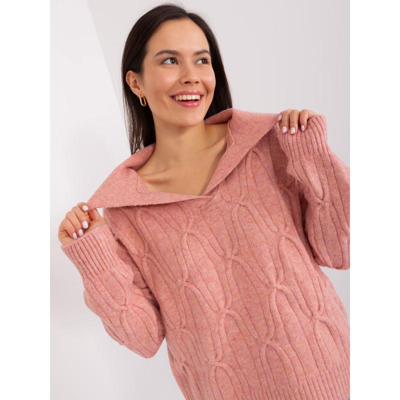 Dámsky károvaný sveter s golierom SMA ružový