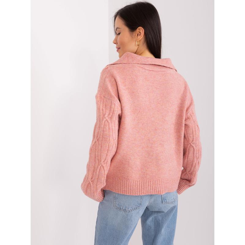 Dámský svetr s límečkem kostkovaný SMA růžový  