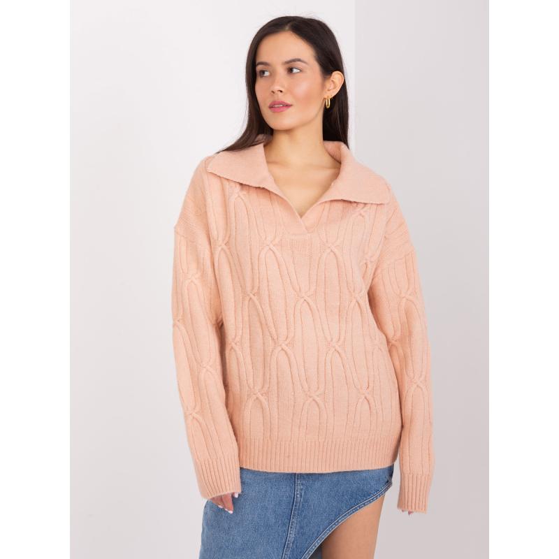 Dámský svetr s kostkovaným vzorem a límcem IBBA broskvový 