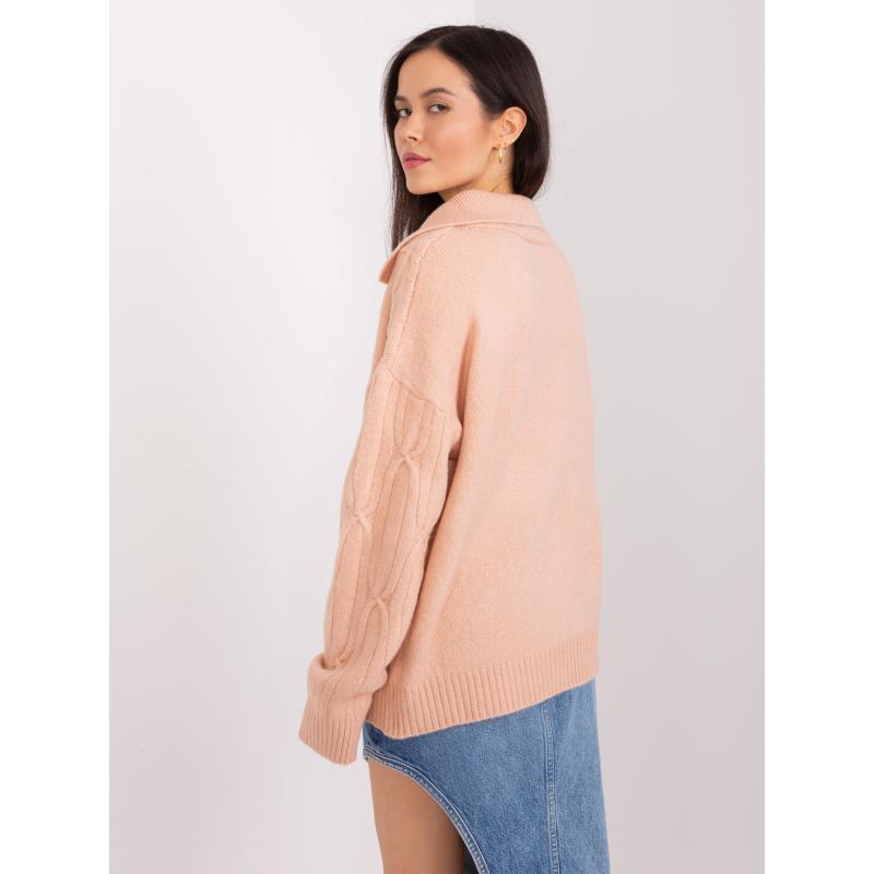 Dámský svetr s kostkovaným vzorem a límcem IBBA broskvový 