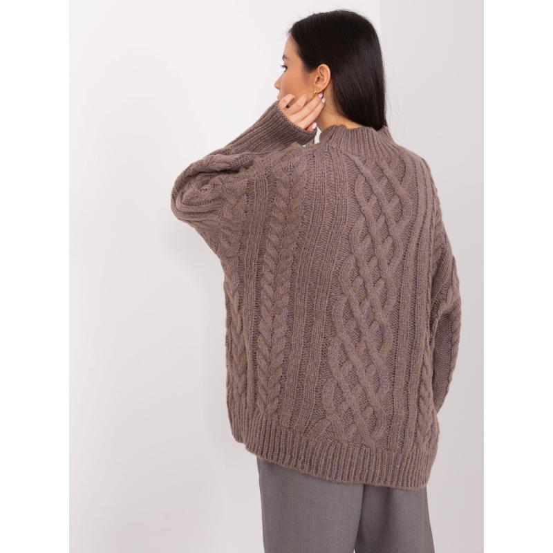 Dámský svetr kostkovaný a žebrovaný ESSLA hnědý 