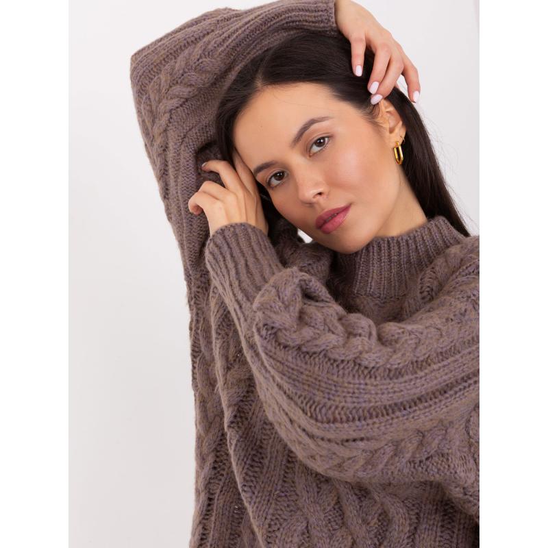 Dámský svetr kostkovaný a žebrovaný ESSLA hnědý 