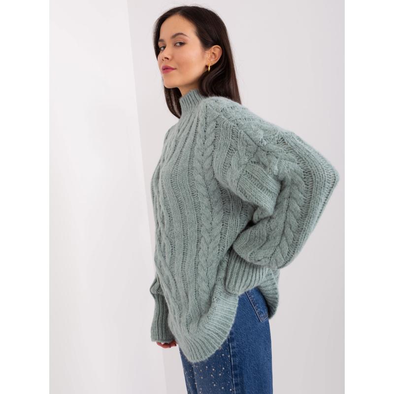 Dámský svetr s kostkovaným vzorem a žebrovanými lemy BLAYLT mátový
