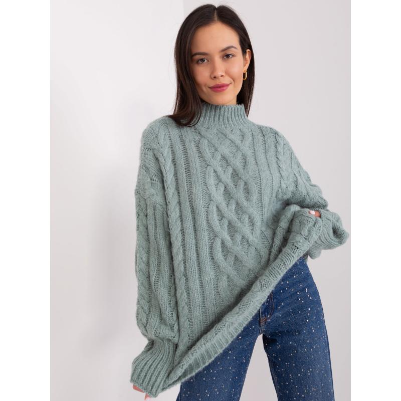 Dámský svetr s kostkovaným vzorem a žebrovanými lemy BLAYLT mátový