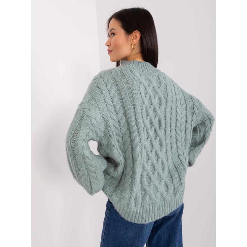 Dámský svetr s kostkovaným vzorem a žebrovanými lemy BLAYLT mátový