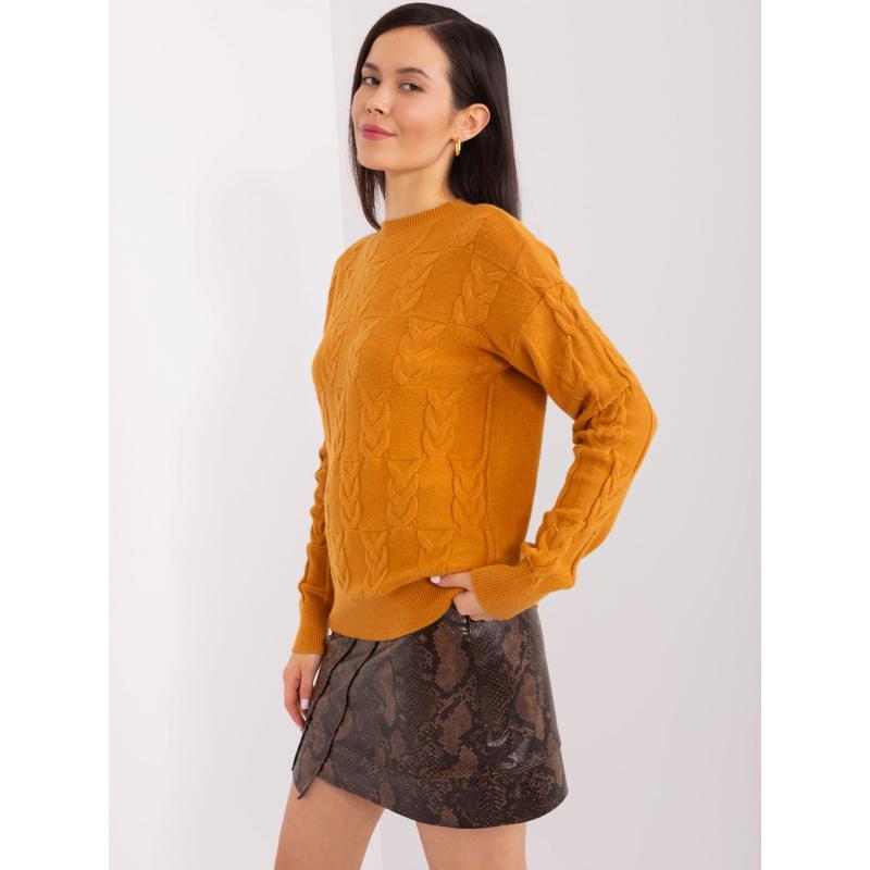Dámský svetr s viskózou kostkovaný YEP hořčicový 