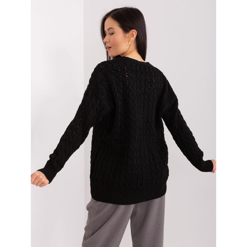 Női V-nyakú pulóver SNAN fekete