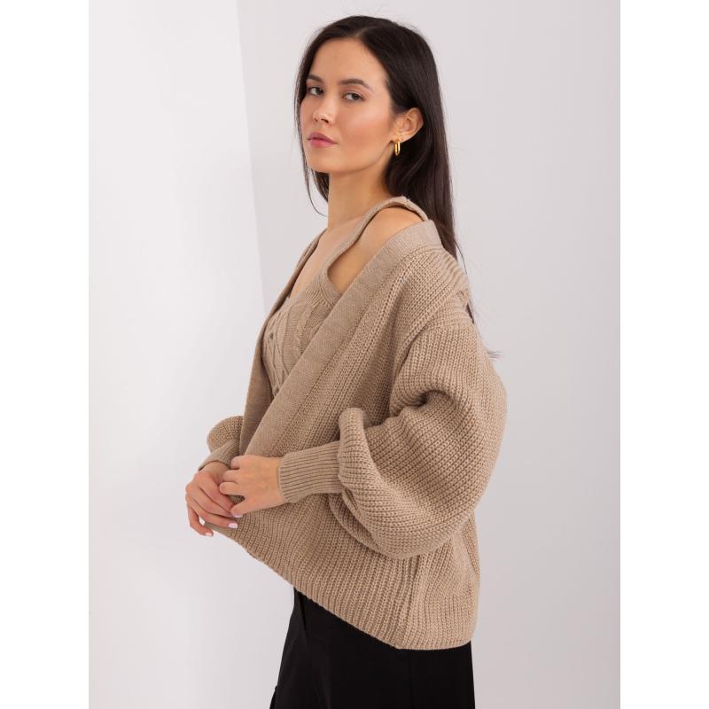 Dámský komplet se svetrem KINNT tmavě béžový  