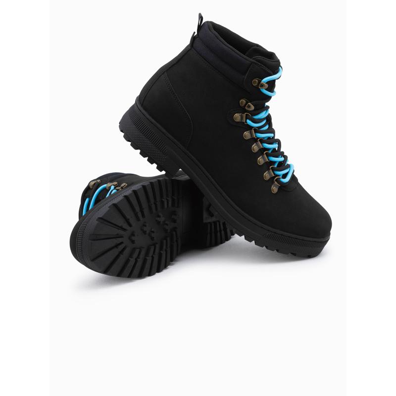 Pánske zimné trekové topánky s kontrastnými šnúrkami V3 OM-FOBO-0132 čierne