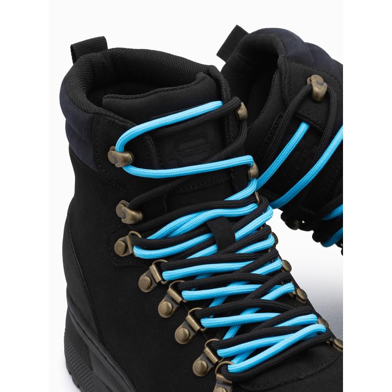 Pánske zimné trekové topánky s kontrastnými šnúrkami V3 OM-FOBO-0132 čierne