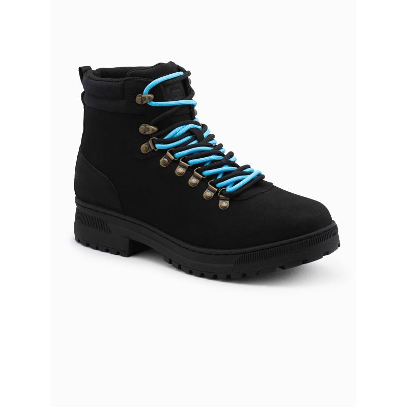 Pánske zimné trekové topánky s kontrastnými šnúrkami V3 OM-FOBO-0132 čierne